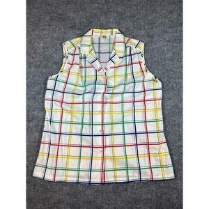 Vintage Sears Striped Sleeveless Button Up Top Blouse Shirt 38